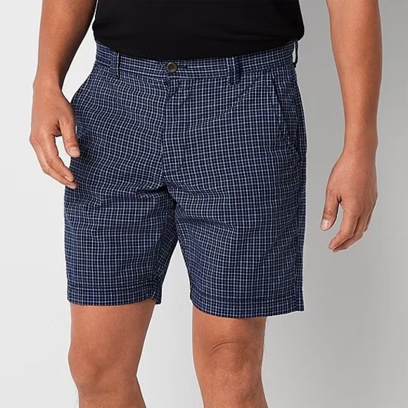 St.‎ John's Bay Flat Front Shorts Estate Blue Check Plaid 9" Inseam Size 36 - Picture 1 of 6